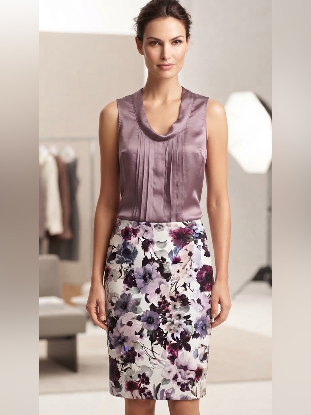 Tahari Lavender Floral Pencil Skirt